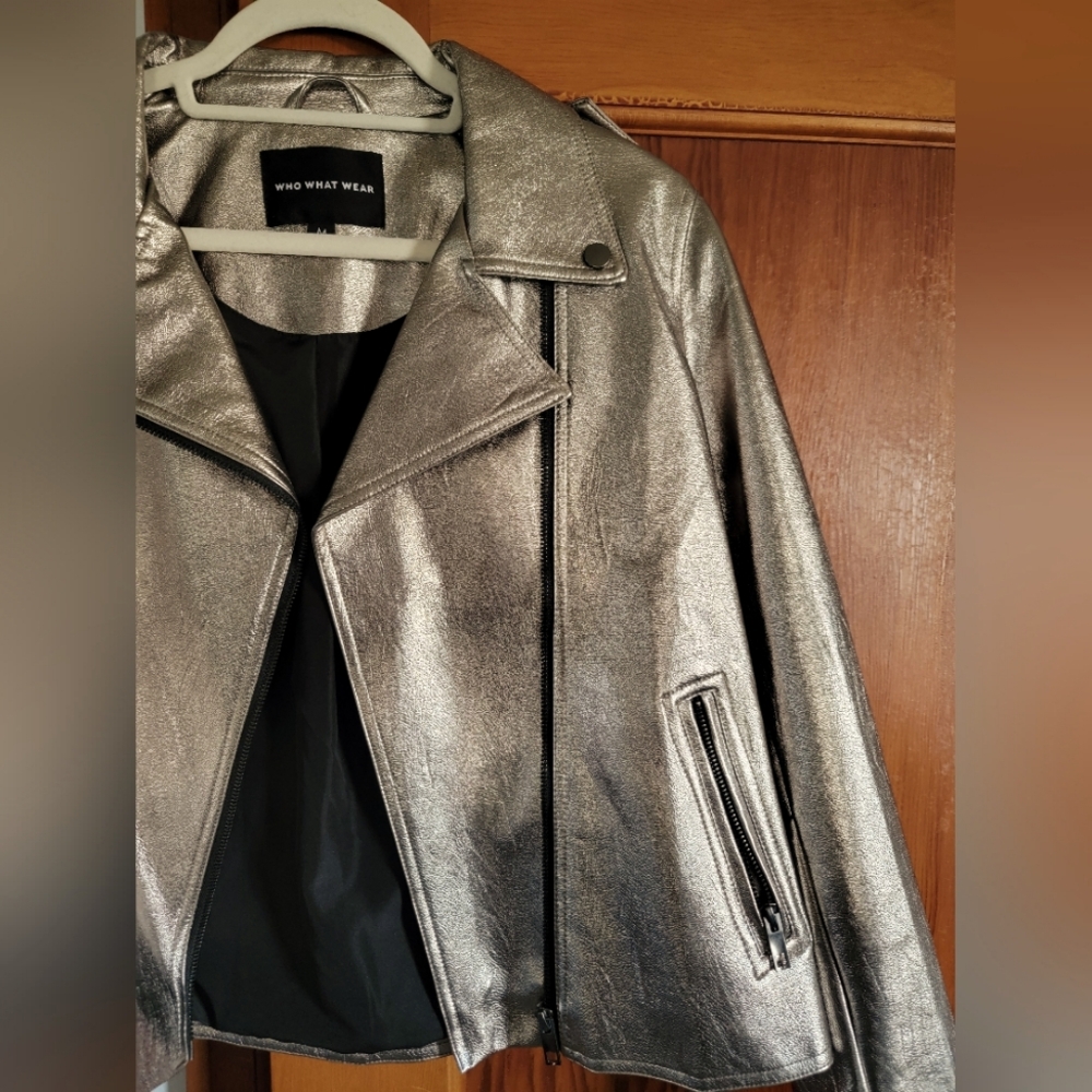 who what wear metallic moto jacket size m